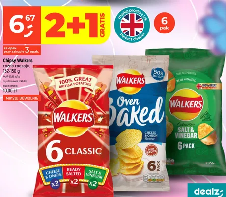 Chipsy Walkers Classic 6-pak promocja w Dealz