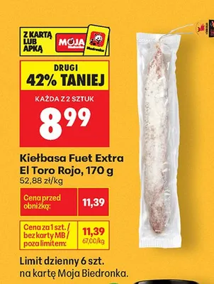 Kiełbasa Fuet Extra El Toro Rojo promocja w Biedronka