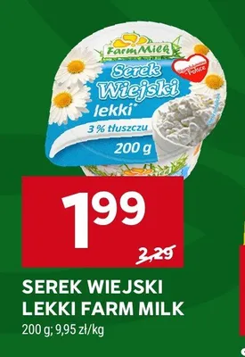 Serek wiejski lekki Farm Milk 3% tłuszczu promocja w Stokrotka