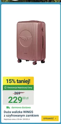 Duża walizka WINGS z szyfrowanym zamkiem promocja w ERLI