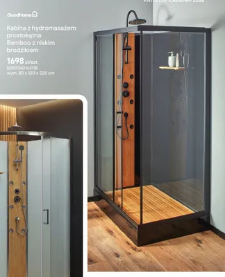 Kabina z hydromasażem prostokątna GoodHome Bamboo z niskim brodzikiem promocja w Castorama