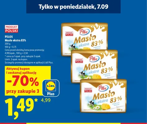 Masło ekstra Pilos 83% promocja w Lidl