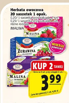 Herbata owocowa Malina z żurawiną Malwa promocja w Prim Market