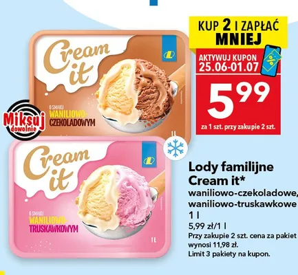 Lody familijne Cream it waniliowo-czekoladowe promocja w LEWIATAN