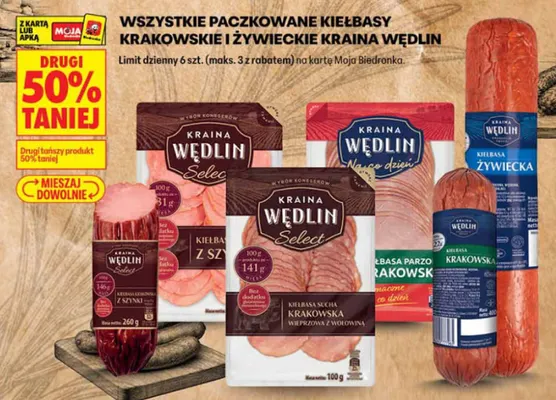 Kiełbasa sucha krakowska wieprzowa z wołowiną Kraina Wędlin Select promocja w Biedronka