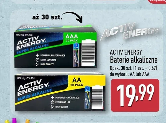 Baterie alkaliczne AA Activ Energy 30-pak promocja w Aldi