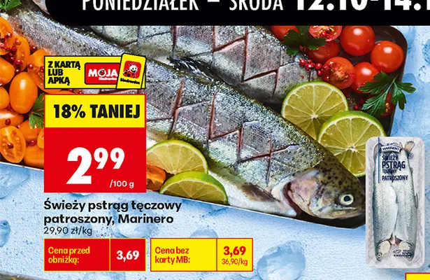 Świeży pstrąg tęczowy patroszony Marinero promocja w Biedronka