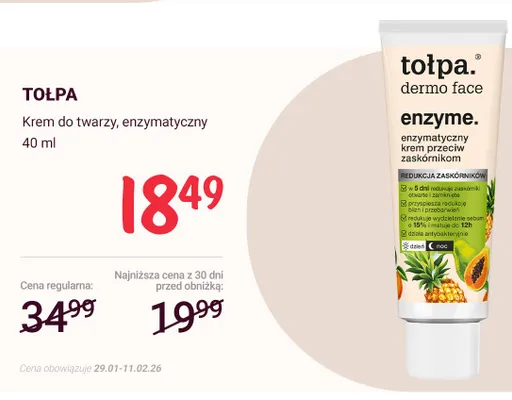 Krem do twarzy, enzymatyczny  promocja w Rossmann