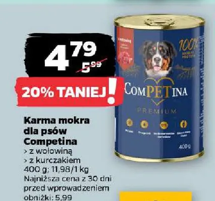 Karma mokra dla psów z kurczakiem Competina promocja w Netto