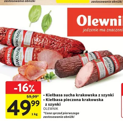 Kiełbasa pieczona krakowska z szynki Olewnik promocja w Intermarche