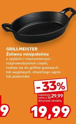 Żeliwna minipatelnia z szybkim i równomiernym rozprowadzaniem ciepła, nadaje się do grillów gazowych lub węglowych, otwartego ognia lub piekarnika promocja w Kaufland