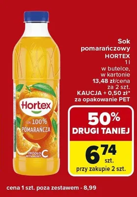 Sok pomarańczowy w butelce zwrotnej z karotone promocja w Carrefour Express