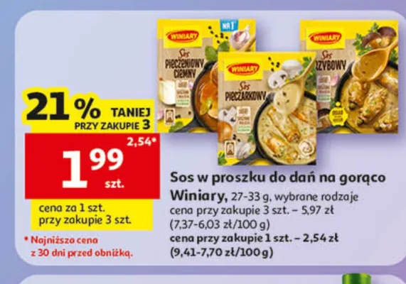 Sos w proszku do dań na gorąco Winiary pieczeniowy ciemny 27-33g promocja w Auchan
