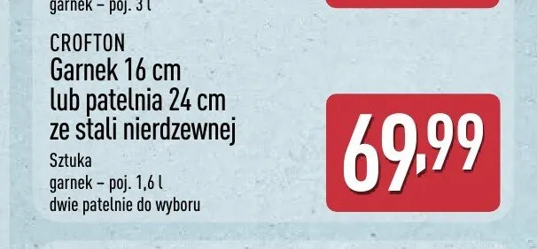 Garnek ze stali nierdzewnej Crofton 16 cm promocja w Aldi