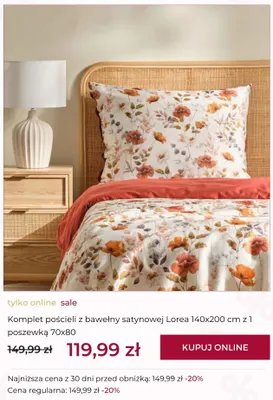 Komplet pościeli z bawełny satynowej Lorea 140x200 cm z 1 poszewką 70x80 Home & You promocja w home&you