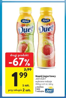 Napój jogurtowy Jovi Duet o smaku truskawka-kiwi promocja w Intermarche