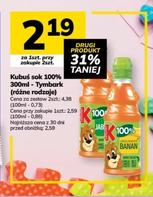 Kubuś sok Tymbark 100% promocja w Hitpol