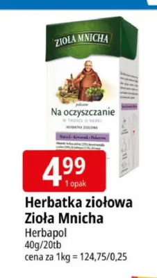 Herbatka ziołowa Zioła Mnicha Na oczyszczanie promocja w Leclerc
