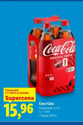 Napój gazowany Coca-Cola 4-pak 1l promocja w Lidl