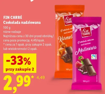 Czekolada mleczna nadziewana Fin Carré Karmel promocja w Lidl
