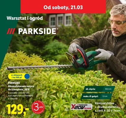 Nożyce akumulatorowe do żywopłotu 20V Parkside promocja