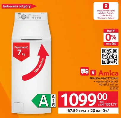 Pralka Amica AGA7T712ANI promocja w Selgros