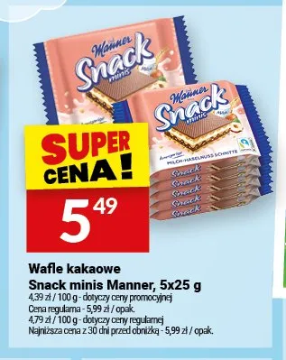 Wafle kakaowe Snack minis Manner promocja w Twój Market