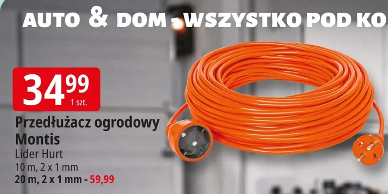 Przedłużacz ogrodowy 10m, 2x1mm promocja w Leclerc