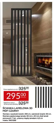Ścianka lamelowa 3D MDF czarny promocja w Abra Meble