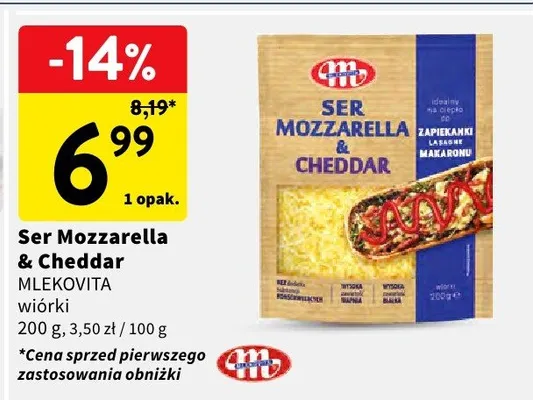Ser Mozzarella & Cheddar wiórki promocja w Intermarche