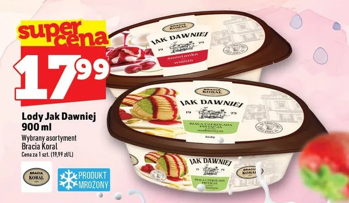 Lody biała czekolada pistacja malinowa Jak Dawniej Bracia Koral promocja w TOPAZ