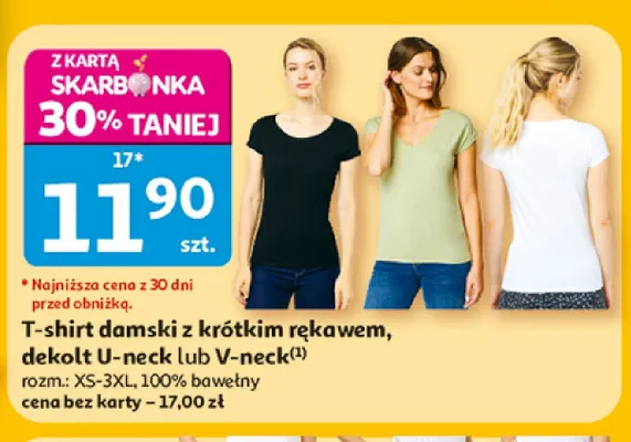 T-shirt damski z krótkim rękawem dekolt V-neck Inextenso promocja w Auchan