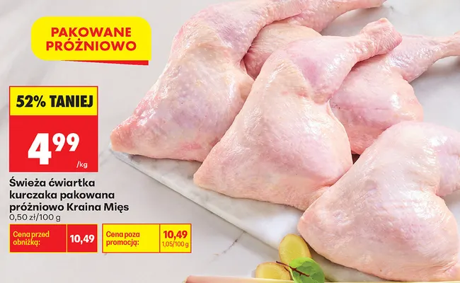 Świeża ćwiartka kurczaka pakowana próżniowo Kraina Mięs promocja w Biedronka