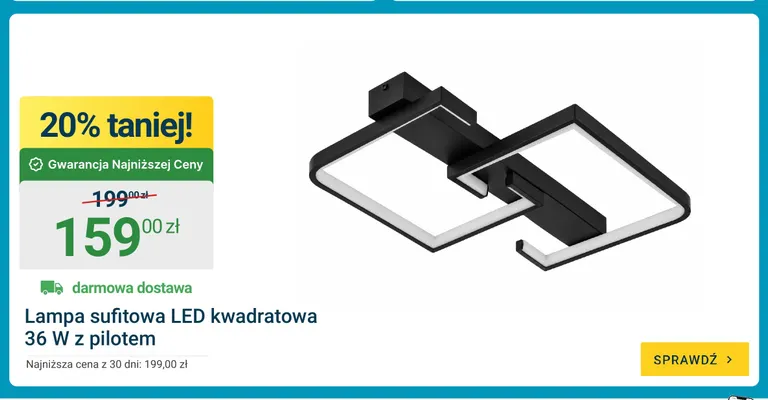 Lampa sufitowa LED kwadratowa z pilotem promocja w ERLI