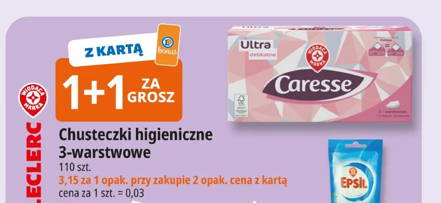 Chusteczki higieniczne 3-warstwowe Caresse promocja w Leclerc