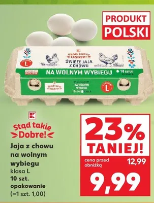 Jaja z chowu na wolnym wybiegu klasa L promocja w Kaufland