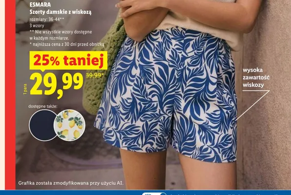 Szorty damskie z wiskozą Esmara promocja w Lidl