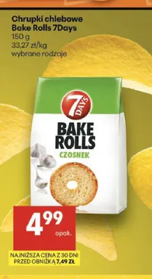 Chrupki chlebowe Bake Rolls Czosnek 7Days promocja w Delikatesy Centrum
