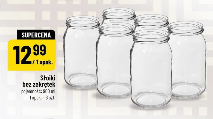 Słoiki bez zakrętek 6-pak 900ml promocja w POLOmarket