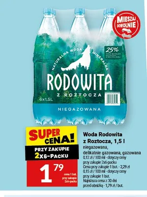 Woda Rodowita z Roztocza delikatnie gazowana promocja w Twój Market