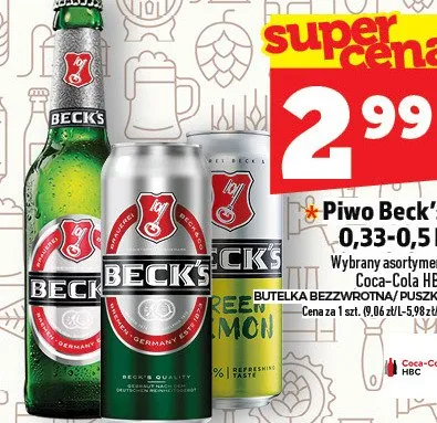 Piwo Beck's 0,33-0,5 l promocja w TOPAZ