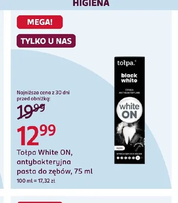 Antybakteryjna pasta do zębów Tołpa White ON promocja w Rossmann