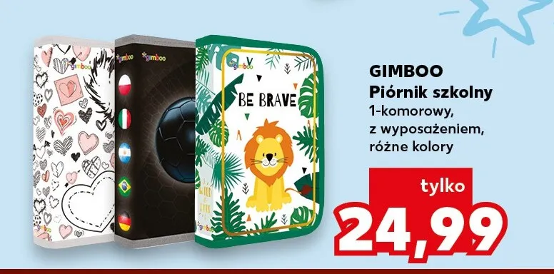 Piórnik szkolny 1-komorowy z wyposażeniem GIMBOO promocja w Kaufland