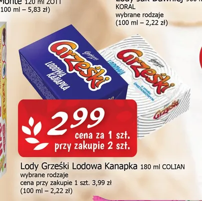 Lody Grześki Lodowa Kanapka Colian promocja w CEZAR Delikatesy