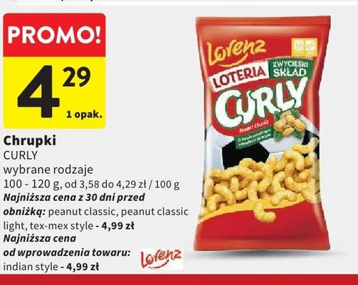 Chrupki Curly peanut classic promocja w Intermarche