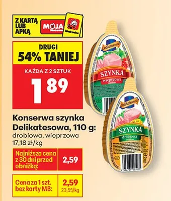 Konserwa szynka drobiowa, wieprzowa promocja w Biedronka