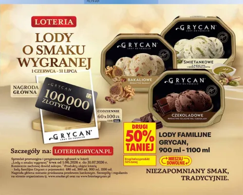 Lody familijne Grycan czekoladowe promocja w Biedronka
