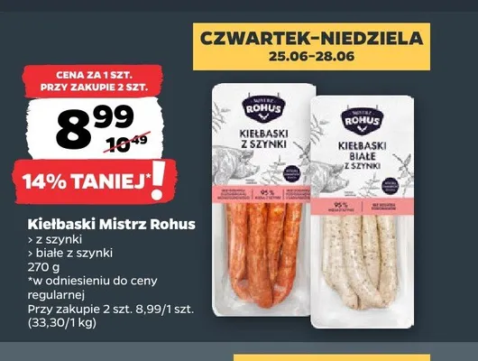 Kiełbaski z szynki Mistrz Rohus promocja w Netto