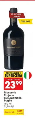 Wino półwytrawne czerwone Masseria Trajone Susumaniello Puglia promocja w Biedronka