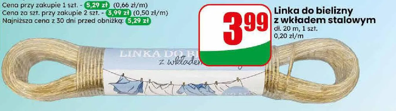 Linka do bielizny z wkładem stalowym dł. 20 m promocja w Dino
